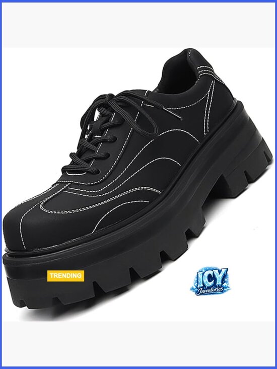 Men\'s Chunky Platform Fashion Sneakers Height Boosting Leather Oxfords